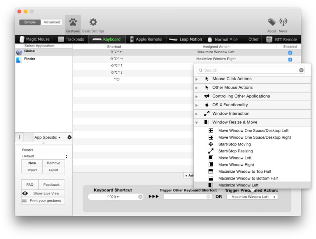 BetterTouchTool для OS X