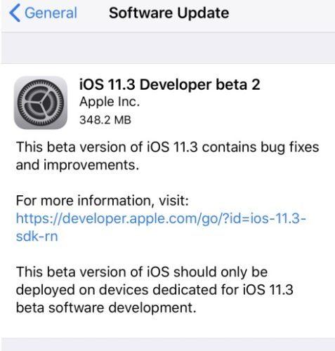 обновление iOS 11.3 beta 2