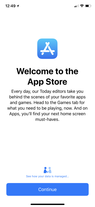 Окно приветствия App Store на iOS 11.3