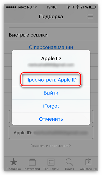 Просмотр Apple ID на iPhone