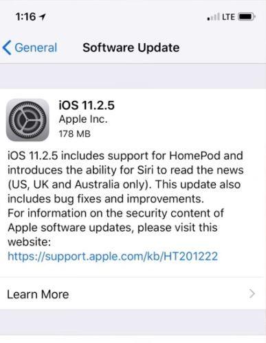 Обновление iOS 11.2.5 на Айфон и Айпад