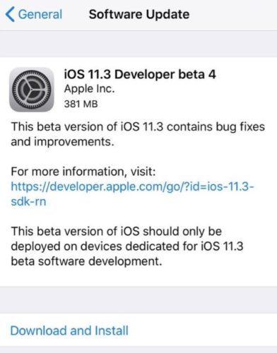обновление iOS 11.3 beta 4